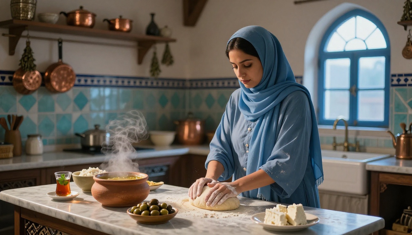 Pre-dawn suhoor preparation in a traditional kitchen