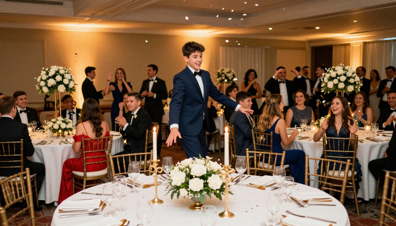 Bar Mitzvah hora dance in an elegant ballroom