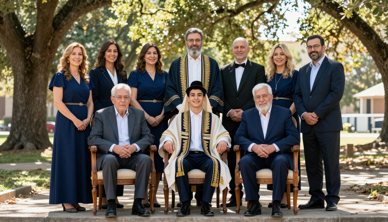 Extended Jewish family portrait on synagogue steps