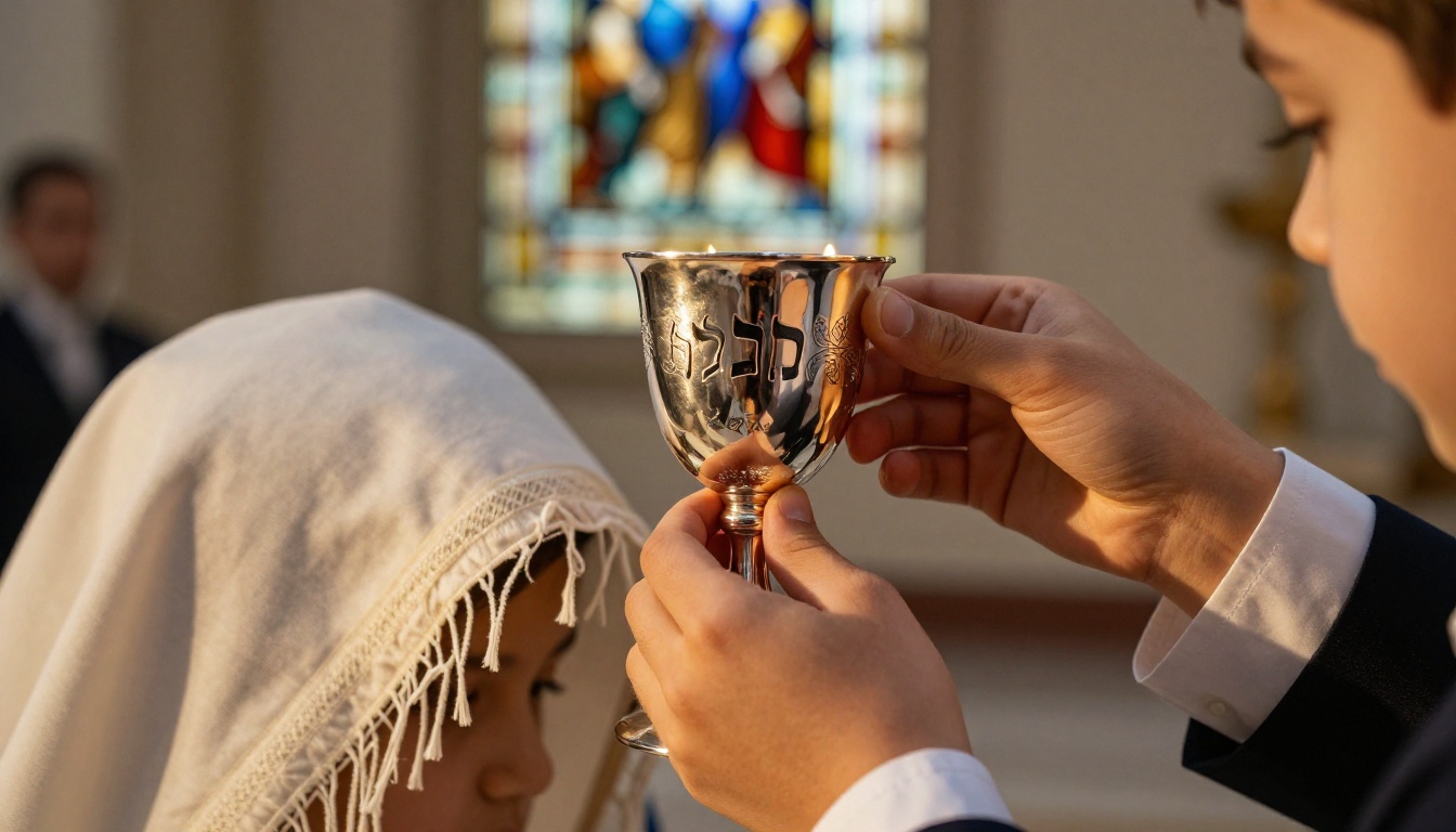 Close-up of a silver kiddush cup at a Bar Mitzvah ceremony