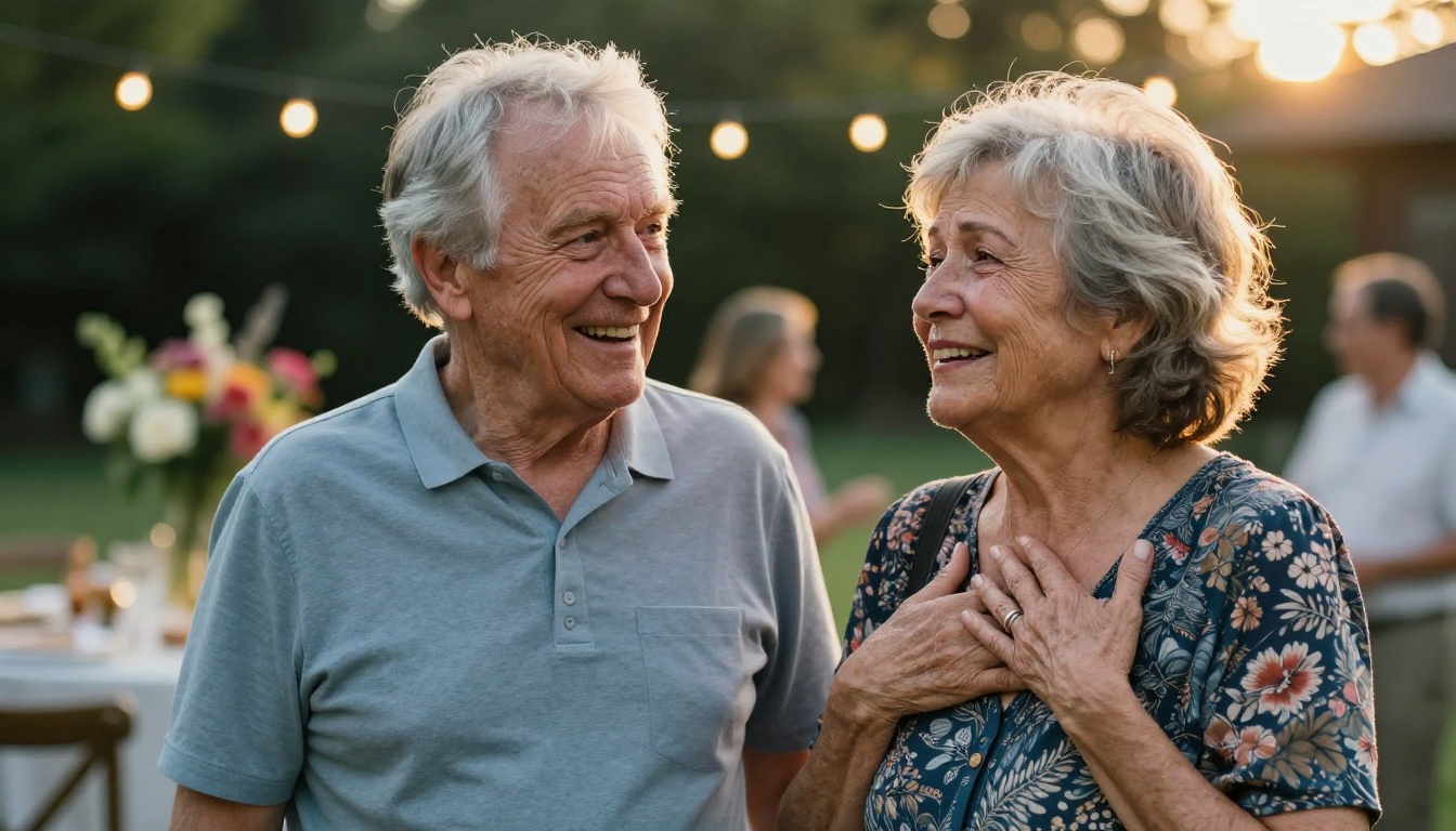 Emotional grandparents reacting to gender reveal at outdoor family party Emotional grandparents reacting to gender reveal at outdoor family party