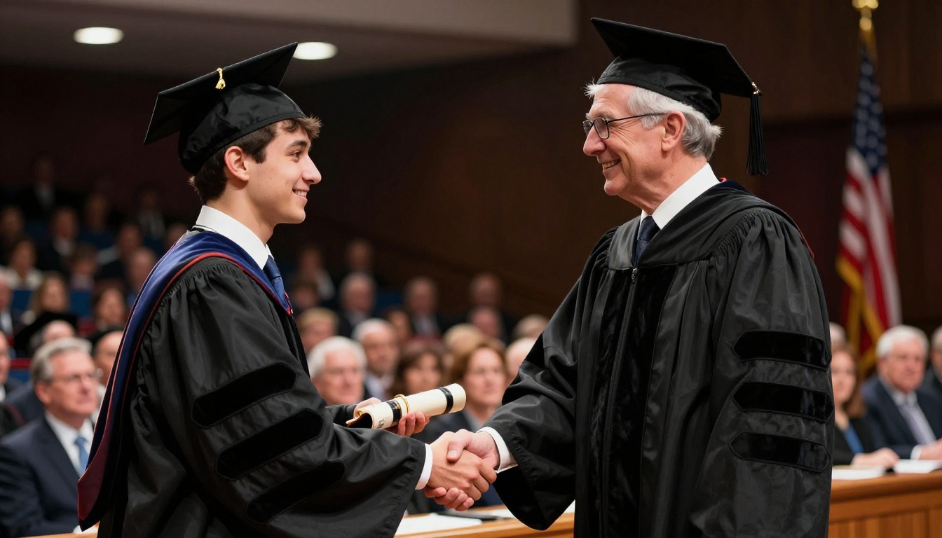 Graduate receiving diploma on stage from dean Graduate receiving diploma on stage from dean