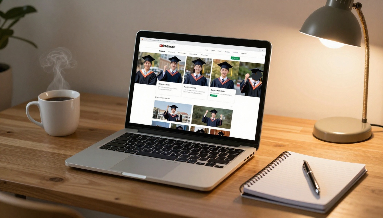 Laptop displaying a digital flipbook with graduation photos Laptop displaying a digital flipbook with graduation photos