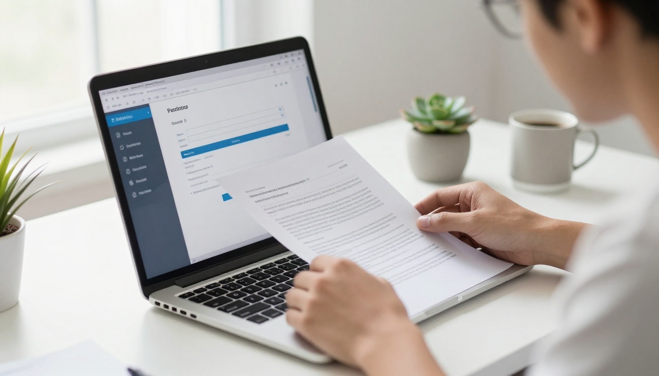 Young professional uploading a PDF document to a conversion platform at a standing desk Young professional uploading a PDF document to a conversion platform at a standing desk