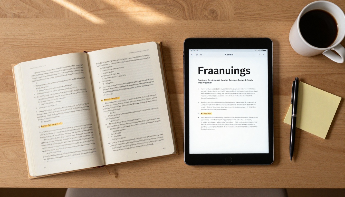 Overhead flat-lay of a printed training manual binder beside a tablet displaying its digital flipbook version Overhead flat-lay of a printed training manual binder beside a tablet displaying its digital flipbook version
