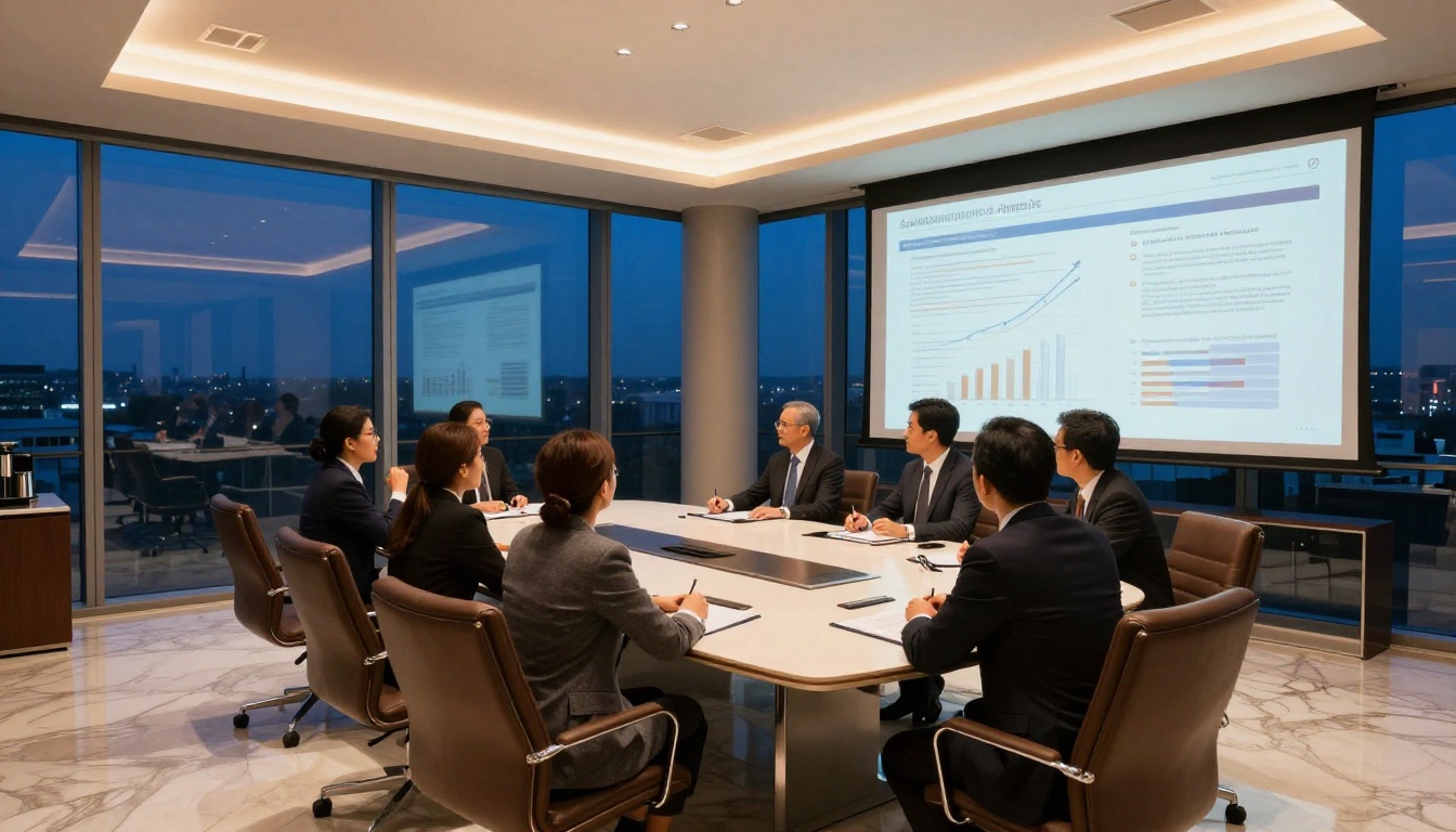Corporate conference room evening presentation Corporate conference room evening presentation