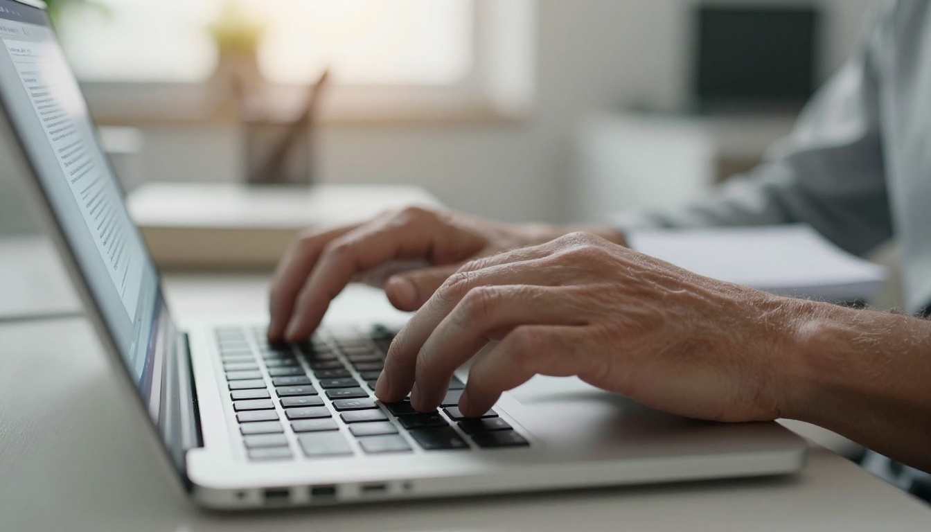 Hands uploading a PDF document through a browser interface on a MacBook Hands uploading a PDF document through a browser interface on a MacBook