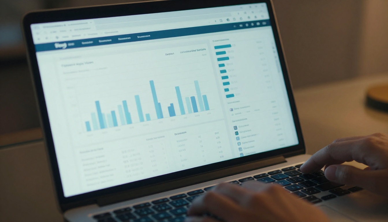 Close-up of a laptop screen showing a flipbook analytics dashboard with page view charts and engagement metrics