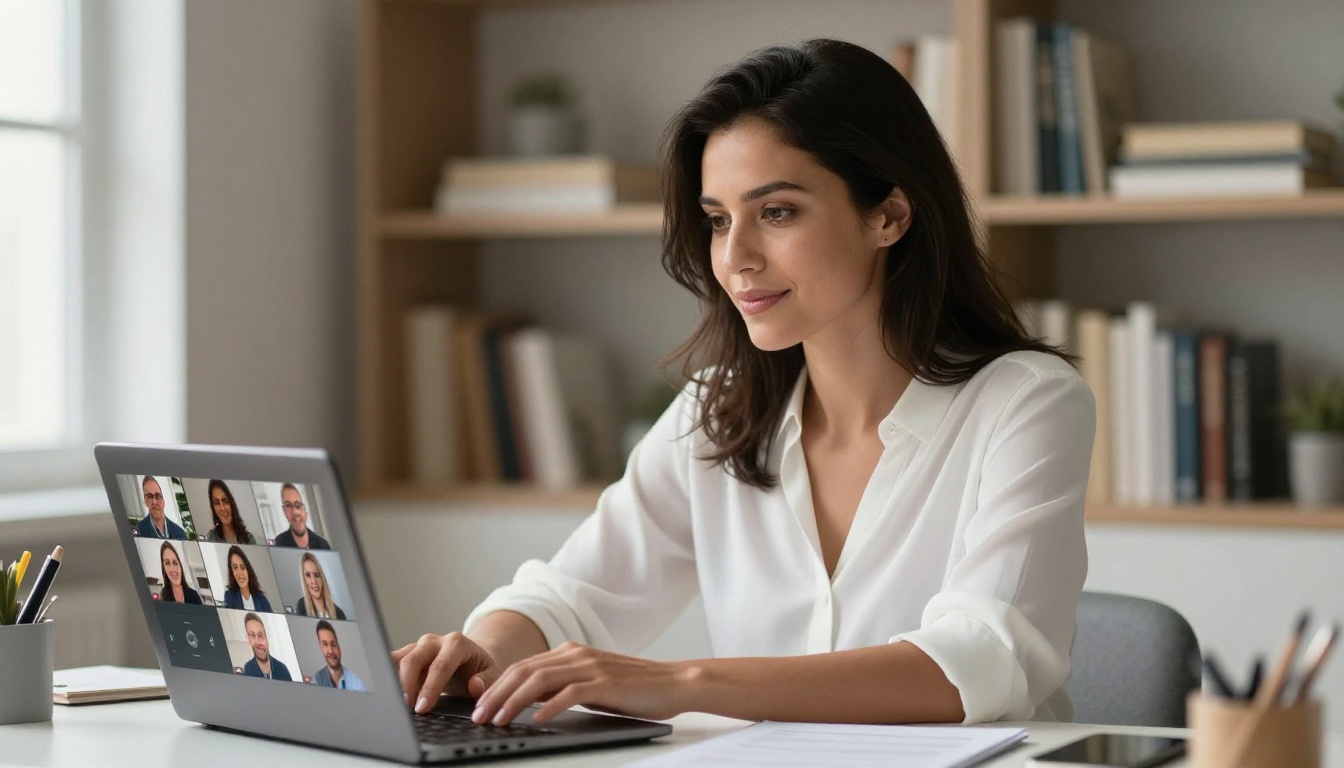 Professional woman presenting during a Microsoft Teams video conference
