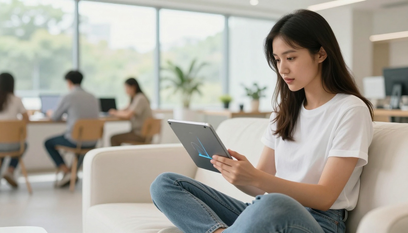 Woman browsing digital flipbook