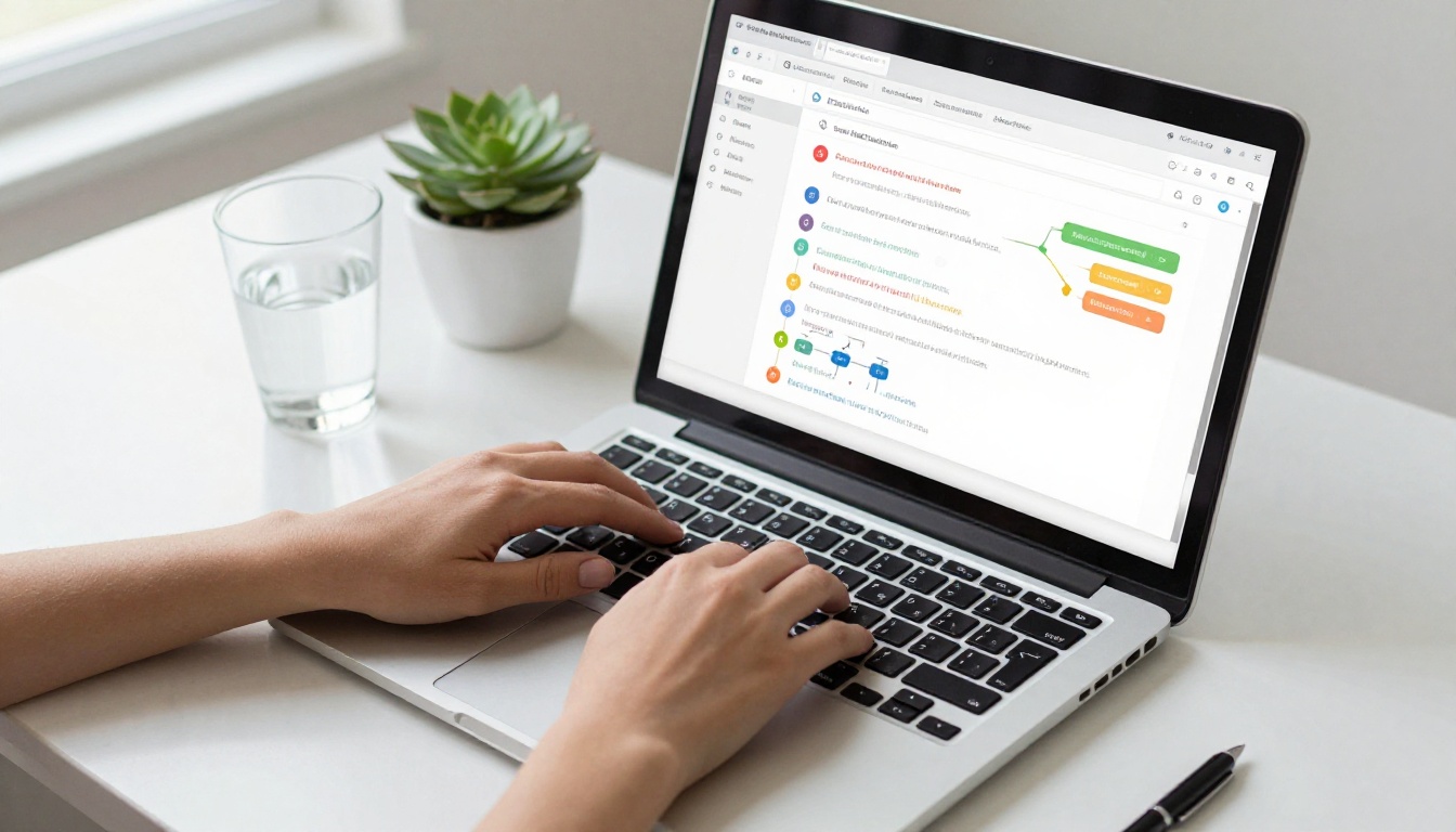 Email marketing automation workflow dashboard viewed from above on a laptop Email marketing automation workflow dashboard viewed from above on a laptop