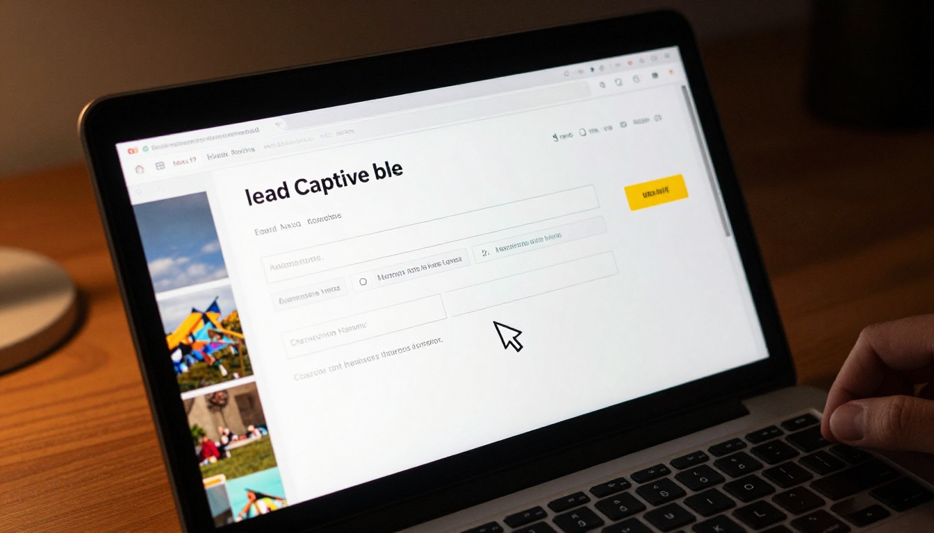 Lead capture form embedded inside a digital flipbook on a laptop screen Lead capture form embedded inside a digital flipbook on a laptop screen