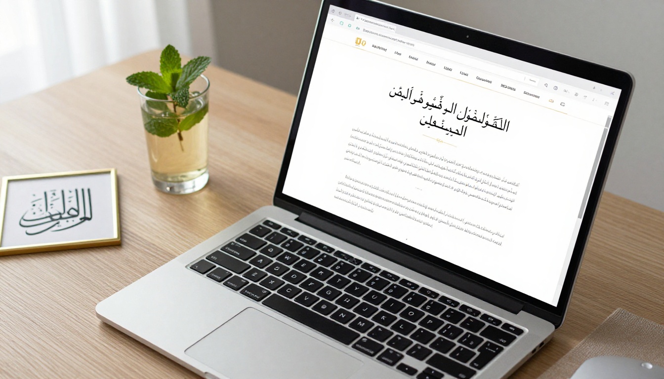 Arabic right-to-left text displayed on a laptop screen with elegant Naskh typography