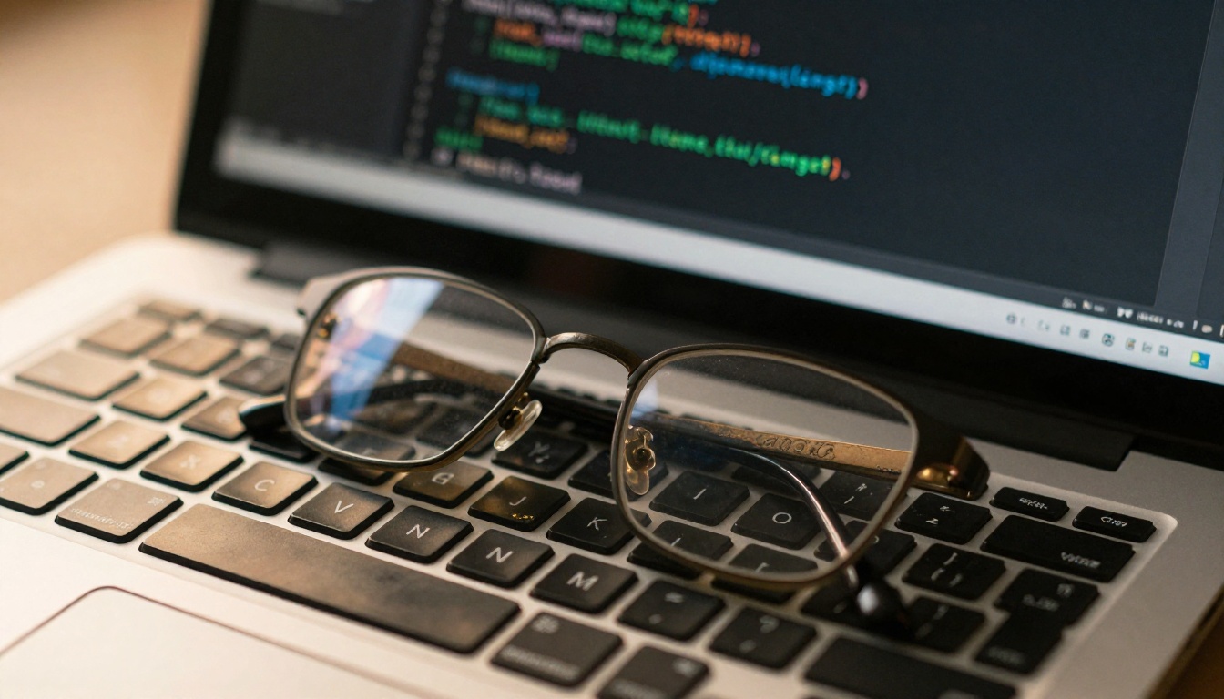 Close-up of laptop screen showing HTML code editor with ARIA label and alt attribute markup highlighted Close-up of laptop screen showing HTML code editor with ARIA label and alt attribute markup highlighted
