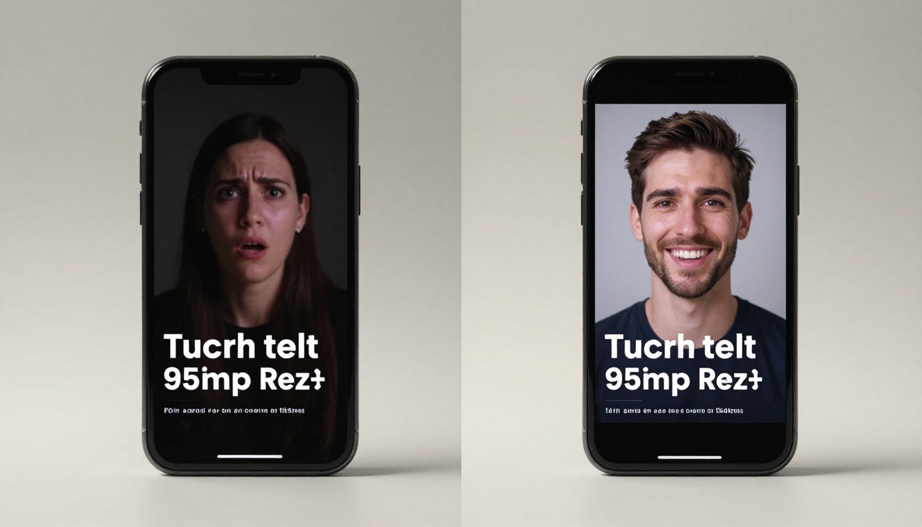 Split screen comparison of video without and with subtitles on two phones