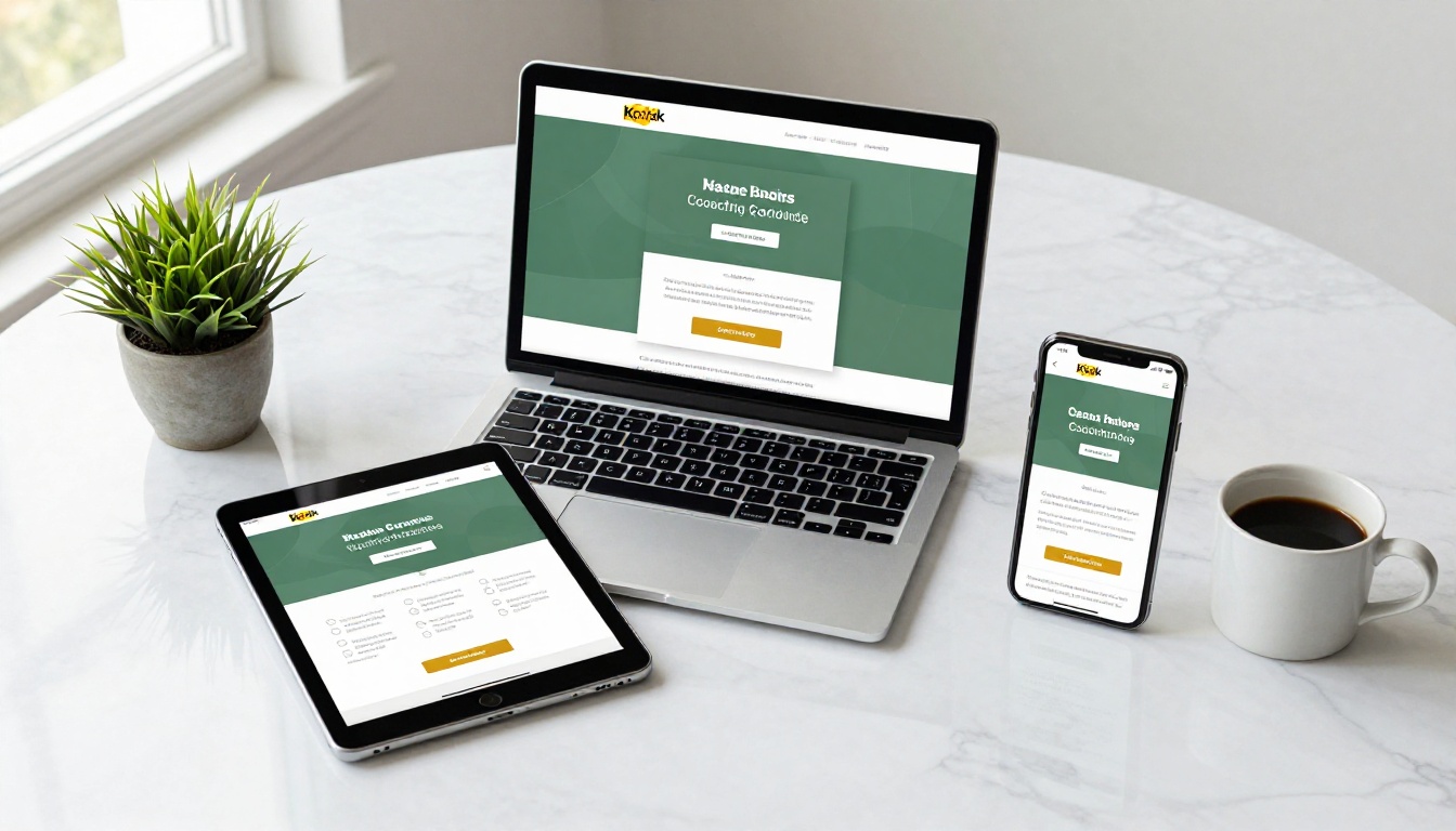 Multi-device display of coaching flipbook on laptop, tablet, and phone