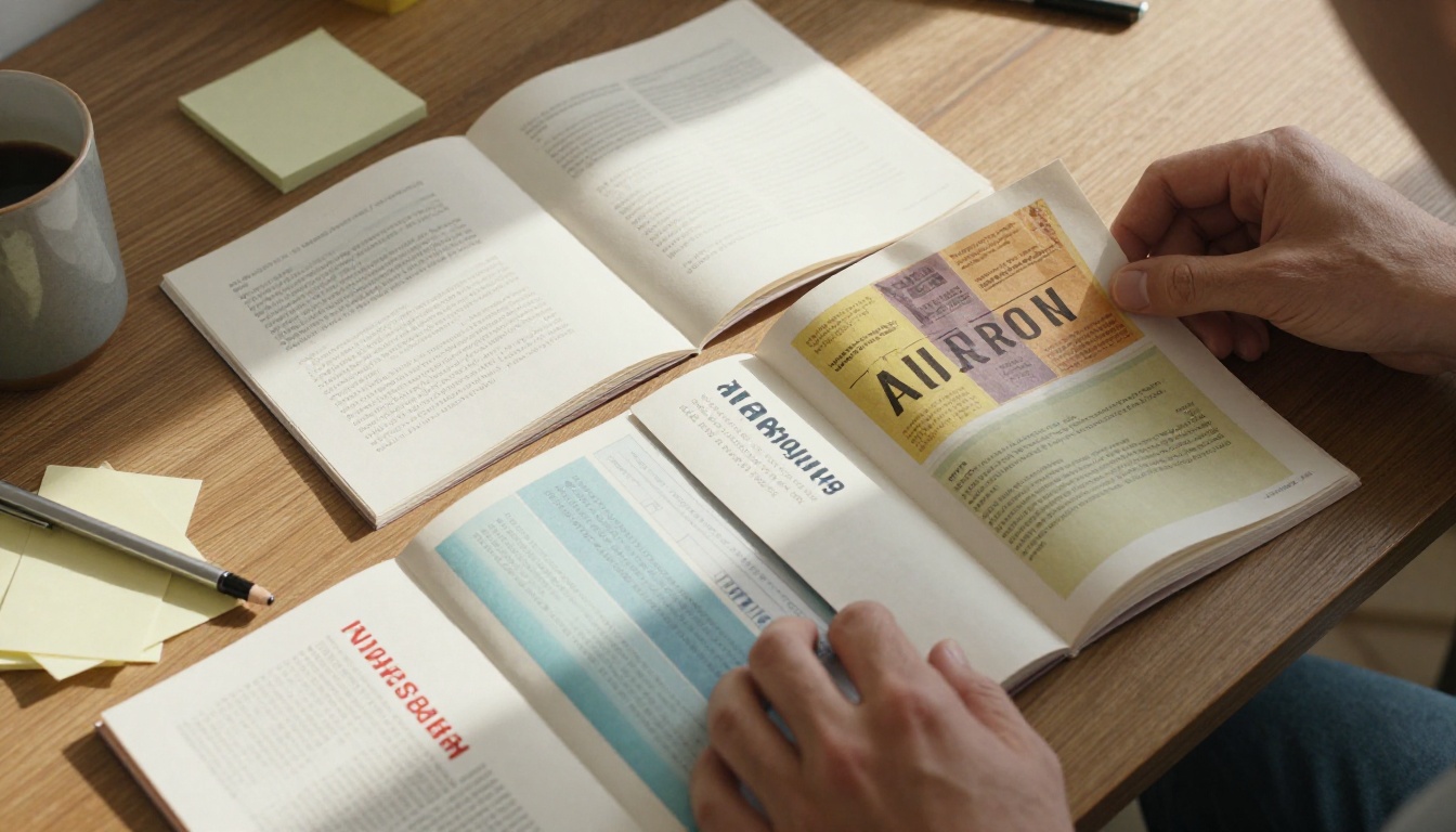 Hands arranging printed flipbook pages on a wooden desk Hands arranging printed flipbook pages on a wooden desk
