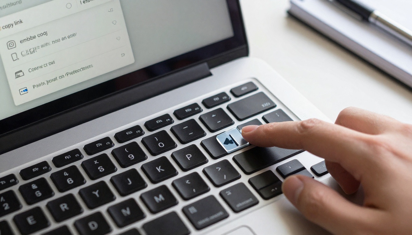 Laptop keyboard with a screen showing a flipbook sharing dialog including options for link sharing, embed code, and password protection Laptop keyboard with a screen showing a flipbook sharing dialog including options for link sharing, embed code, and password protection
