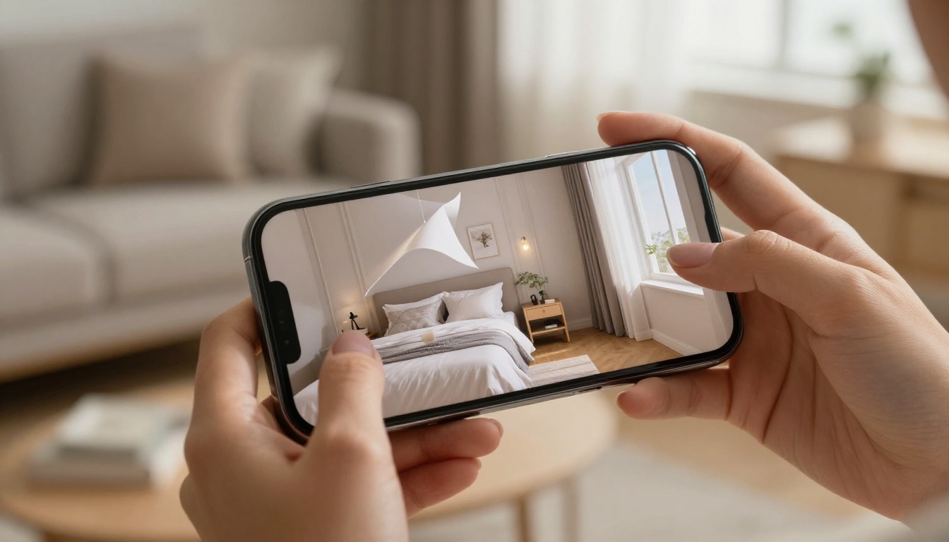 Person browsing a home decor digital flipbook on a smartphone