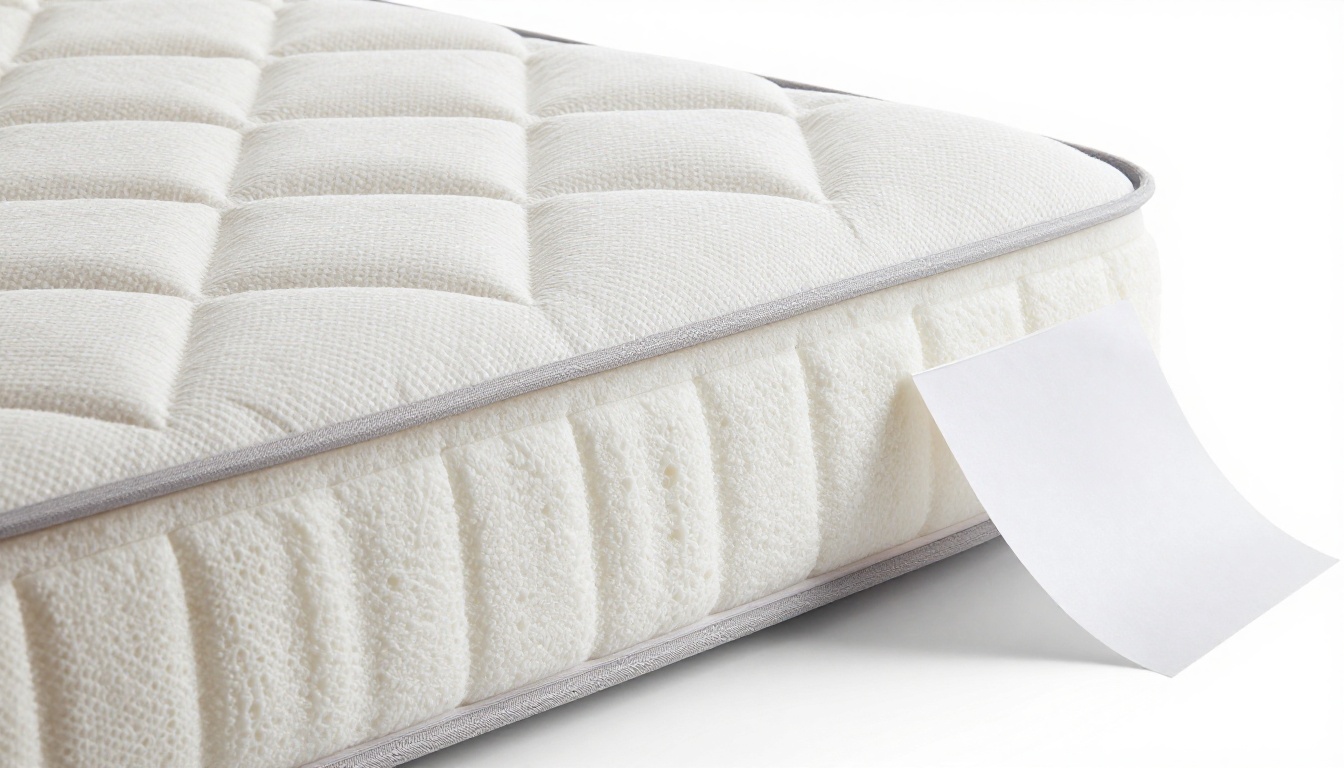 Extreme close-up of a luxury mattress cross-section showing memory foam layers, pocket springs, and quilted fabric topper