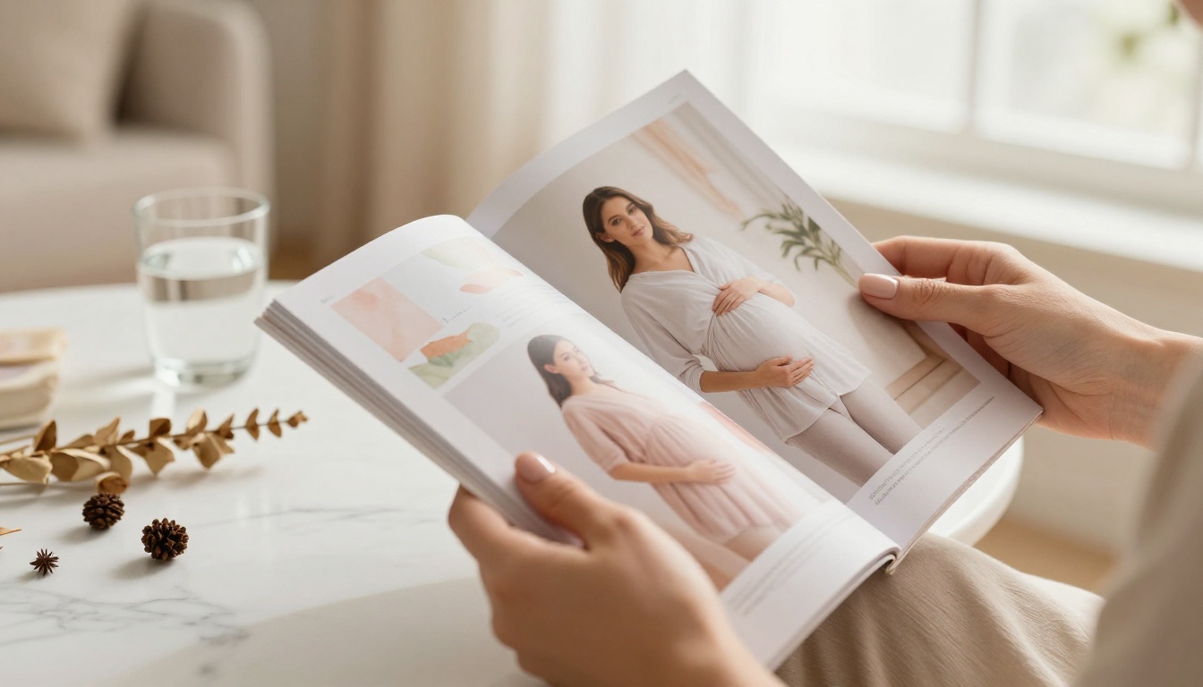 Elegant hands holding a maternity lookbook