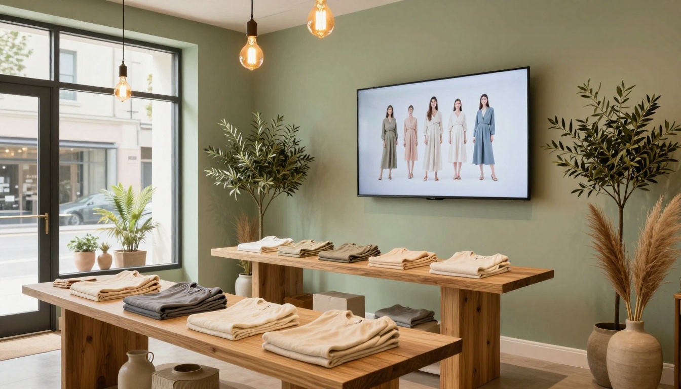 Maternity boutique interior with digital display