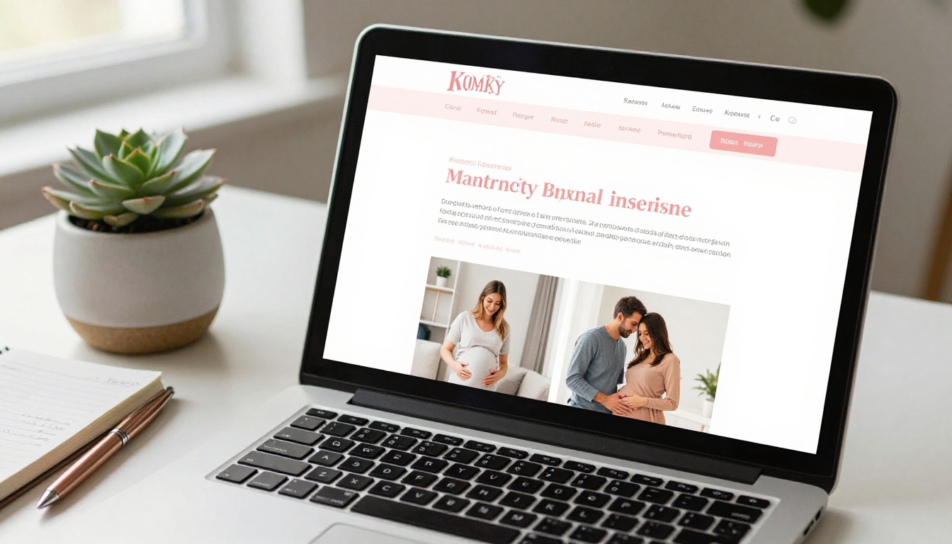 Digital flipbook on laptop screen with maternity catalog