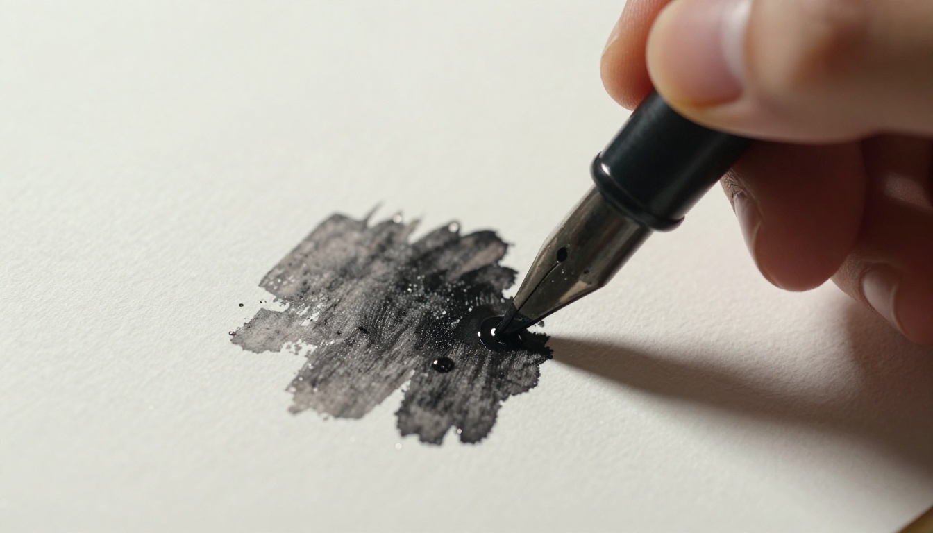 Hand-lettering artist at a studio desk with calligraphy brushes and ink jars Hand-lettering artist at a studio desk with calligraphy brushes and ink jars