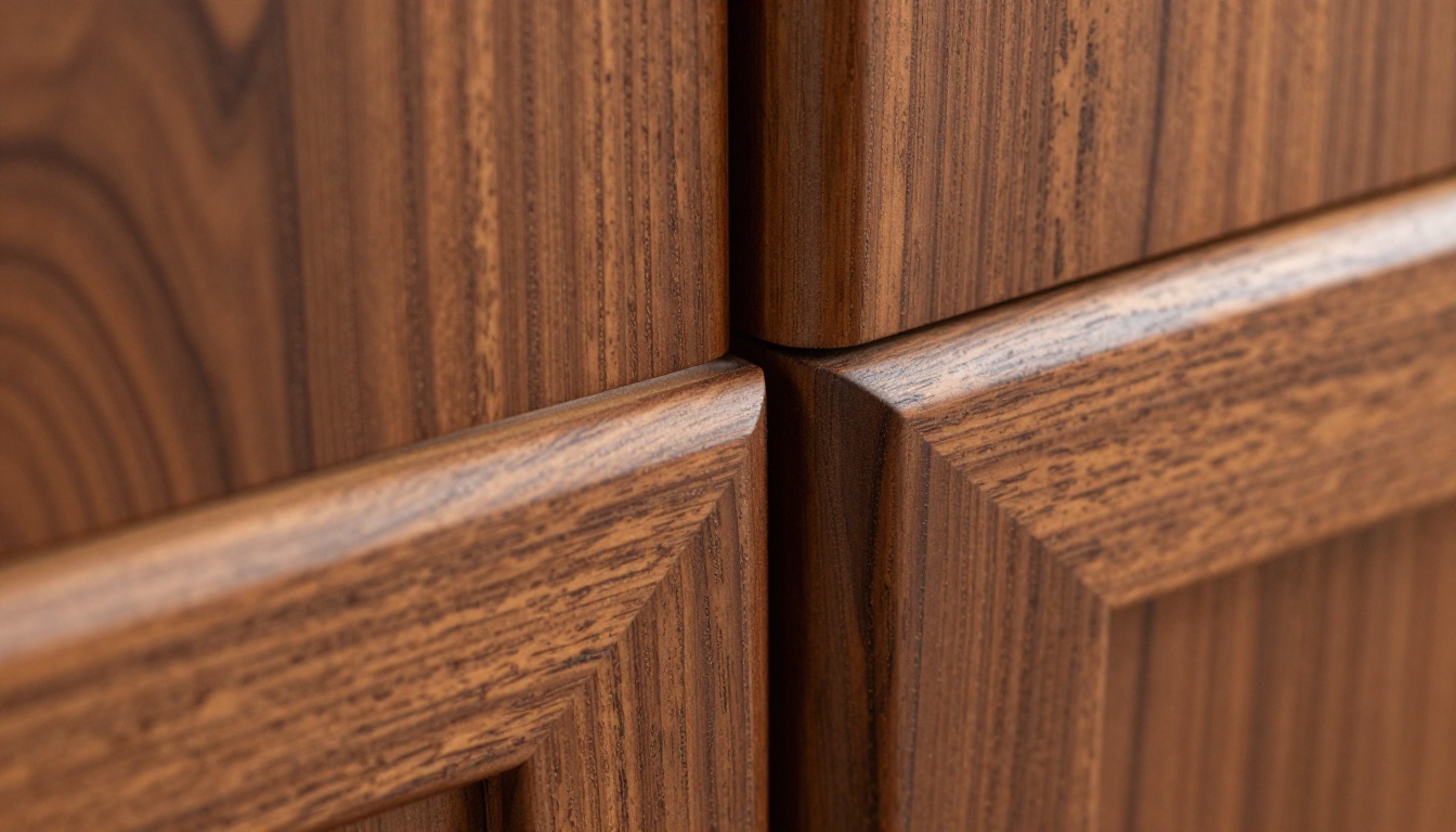Close-up macro of precise walnut dovetail joinery with directional studio lighting revealing wood grain
