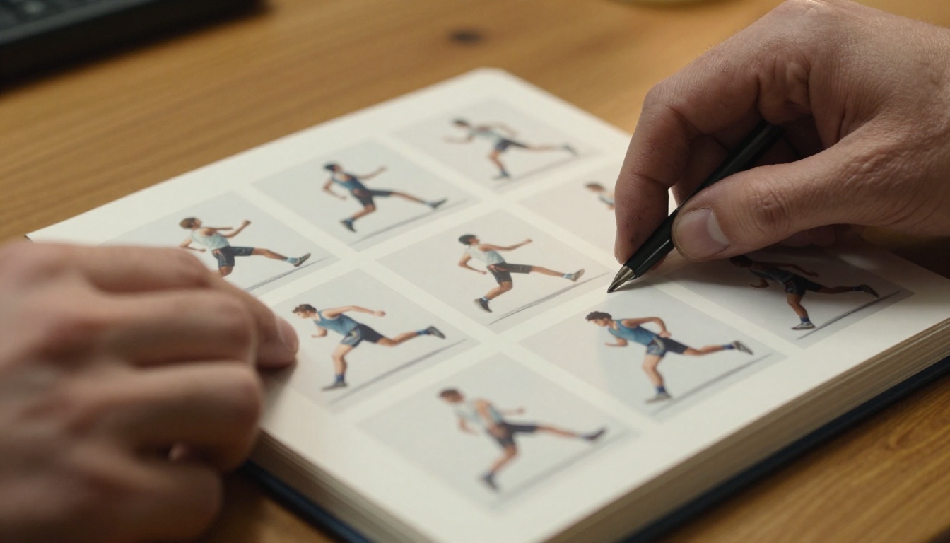 Hands flipping through animation flipbook with sequential motion frames