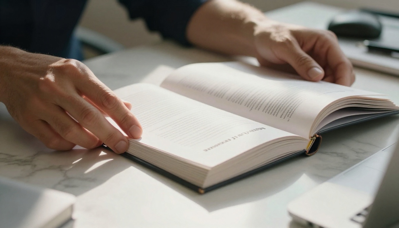 Hands turning pages of a glossy sponsor proposal document Hands turning pages of a glossy sponsor proposal document