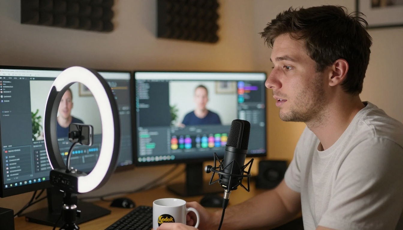 Streamer creating content in professional home studio Streamer creating content in professional home studio