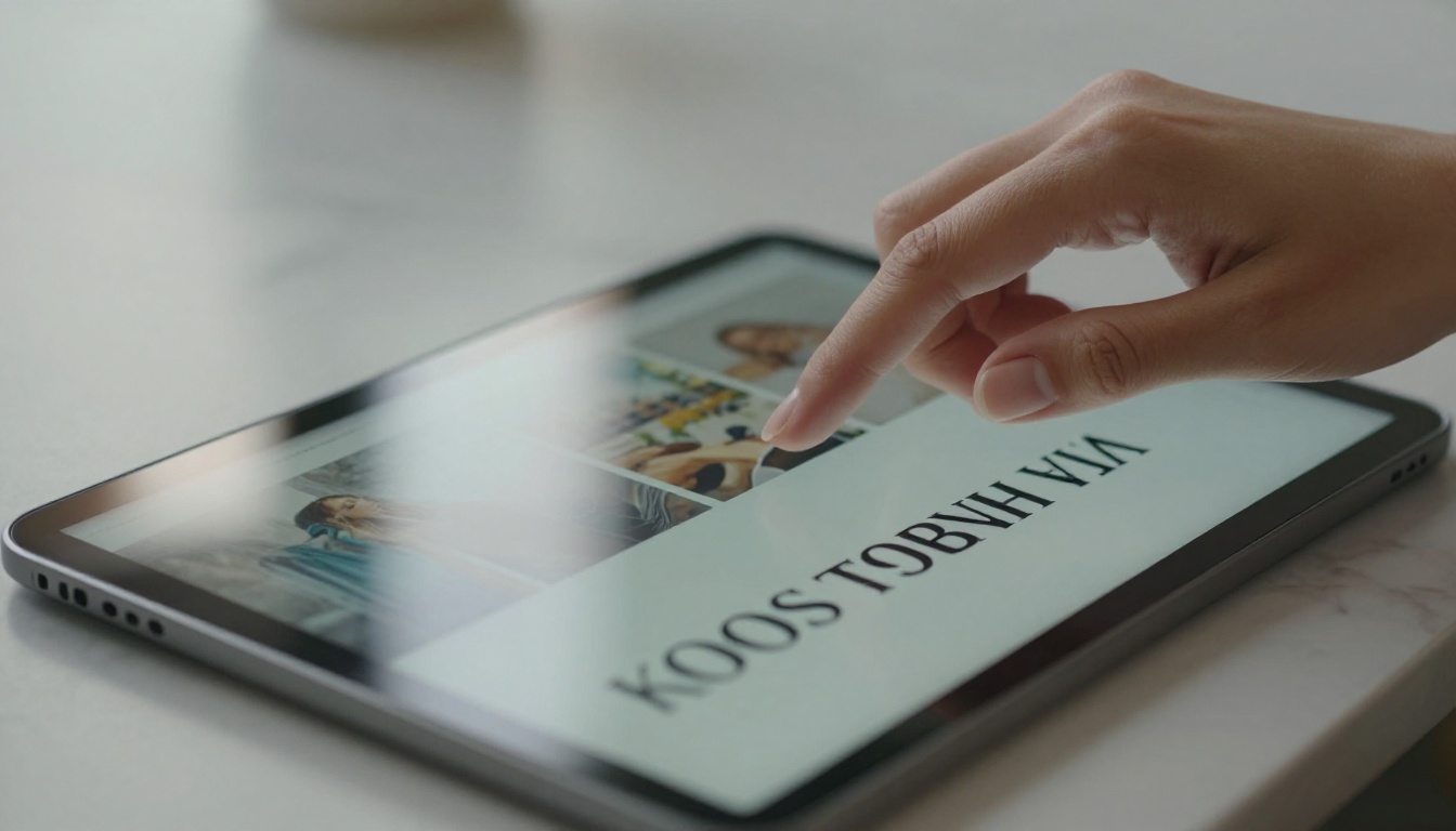 Close-up of hands swiping through a flipbook presentation on tablet