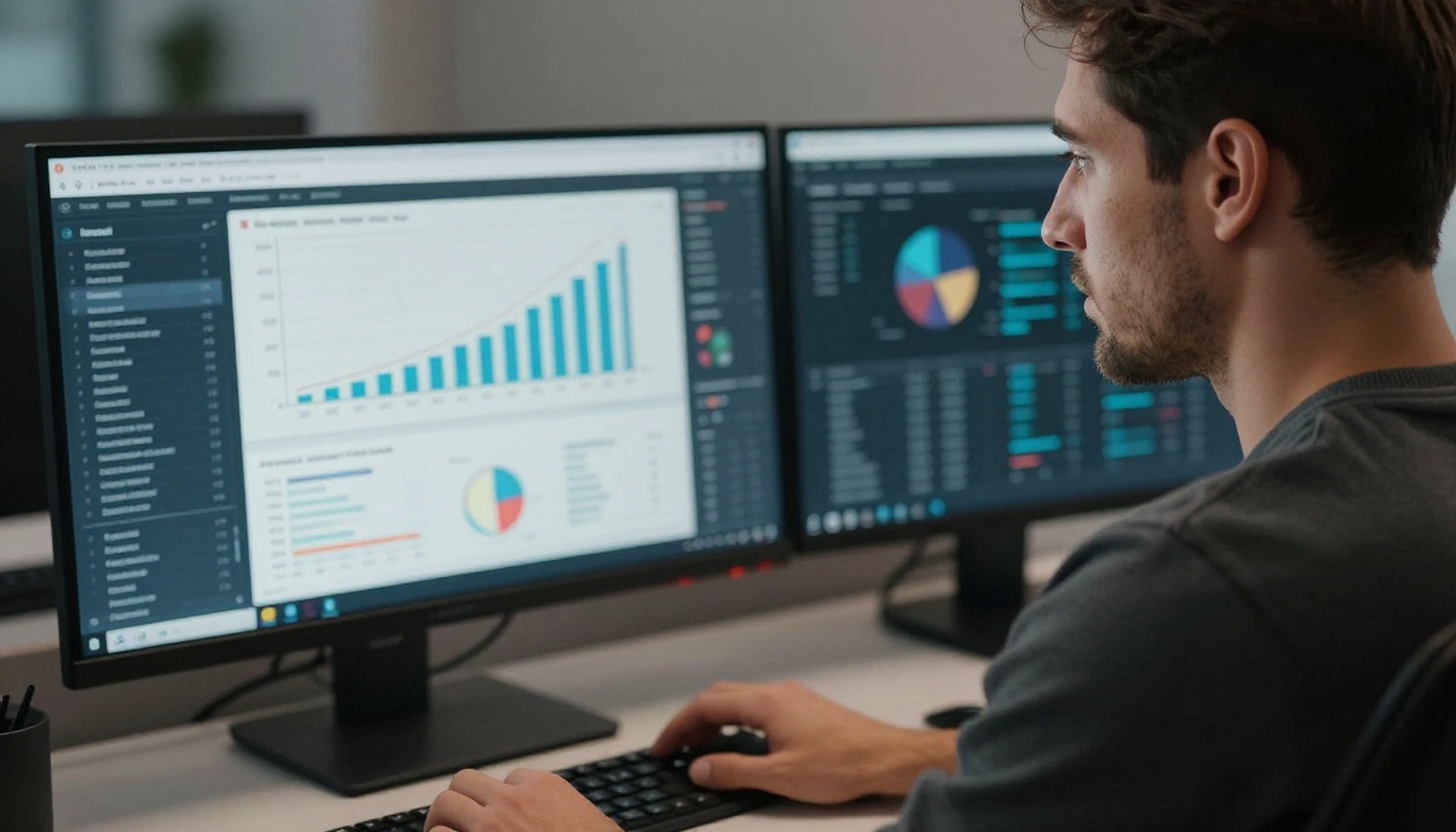Man reviewing analytics dashboard showing affiliate performance metrics