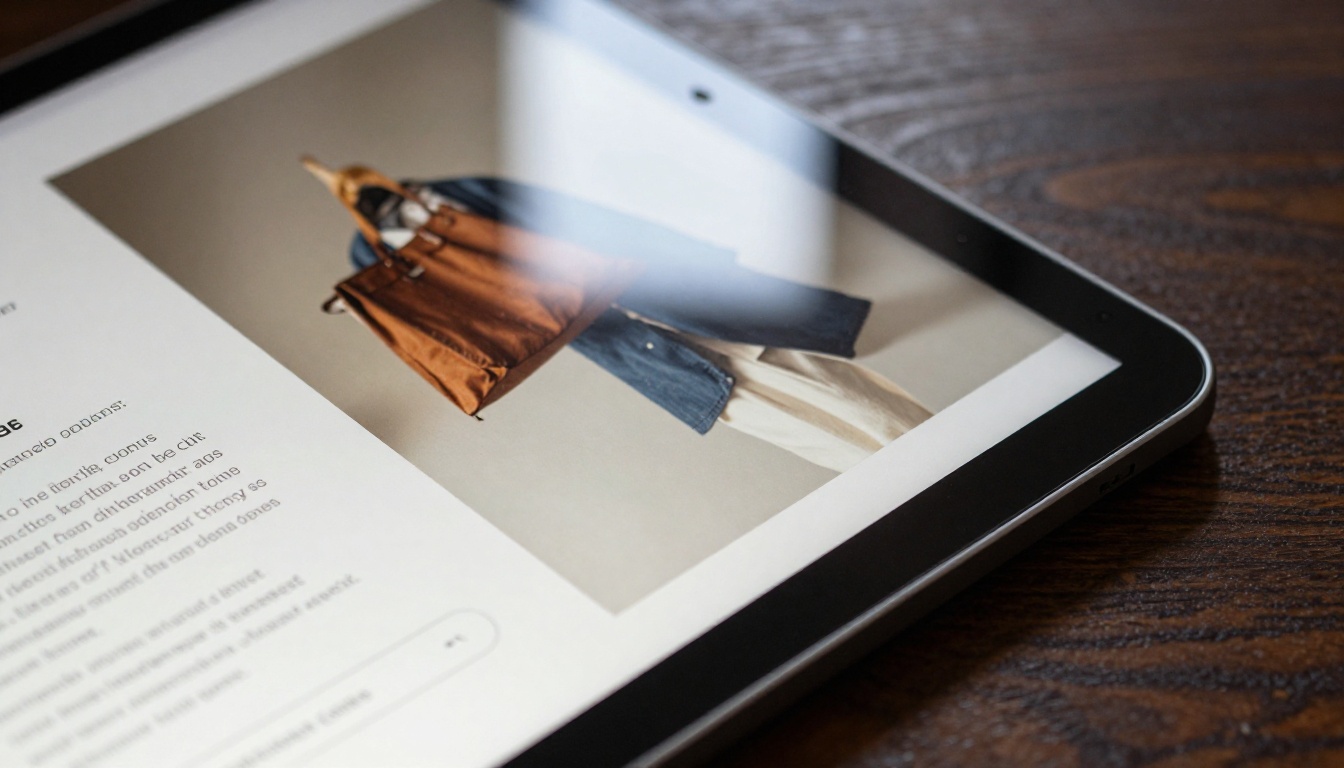 Close-up of a tablet showing a product flipbook page spread