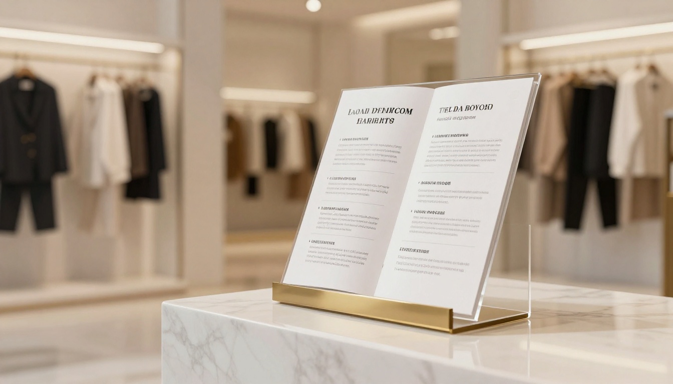 Loyalty program membership brochure displayed in a retail boutique