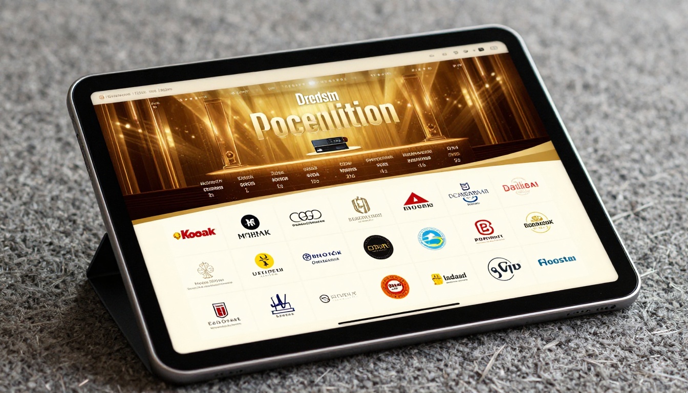 Close-up of a tablet showing a golden sponsor recognition page in a digital flipbook Close-up of a tablet showing a golden sponsor recognition page in a digital flipbook