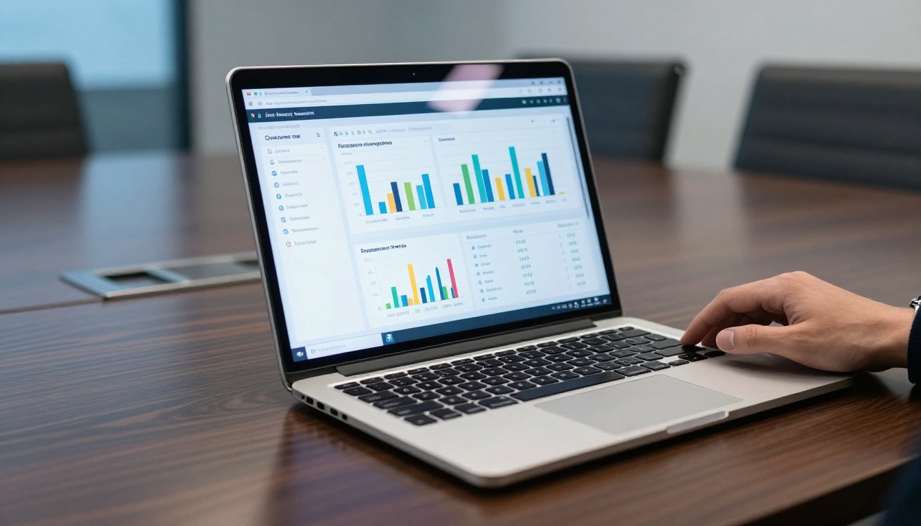Laptop showing analytics dashboard with event program performance metrics