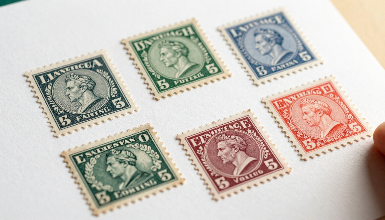 Rare vintage postage stamps in macro detail on archival glassine sheet Rare vintage postage stamps in macro detail on archival glassine sheet