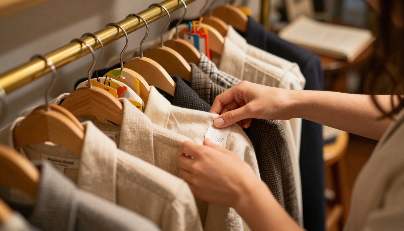 Reseller organizing vintage clothing on a rack