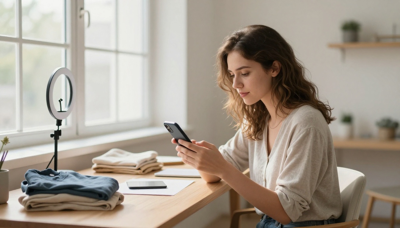 Woman scrolling reselling app on her phone
