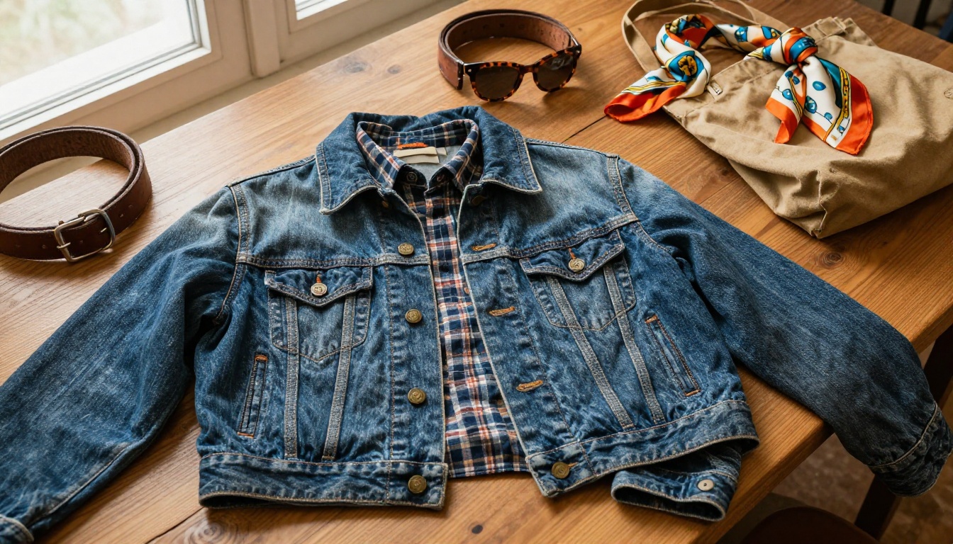 Vintage clothing accessories flat lay on oak table Vintage clothing accessories flat lay on oak table