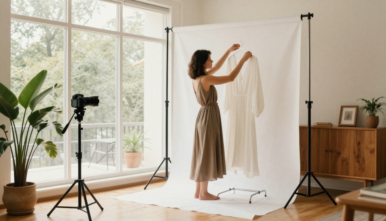 Reseller taking professional product photos at home studio Reseller taking professional product photos at home studio