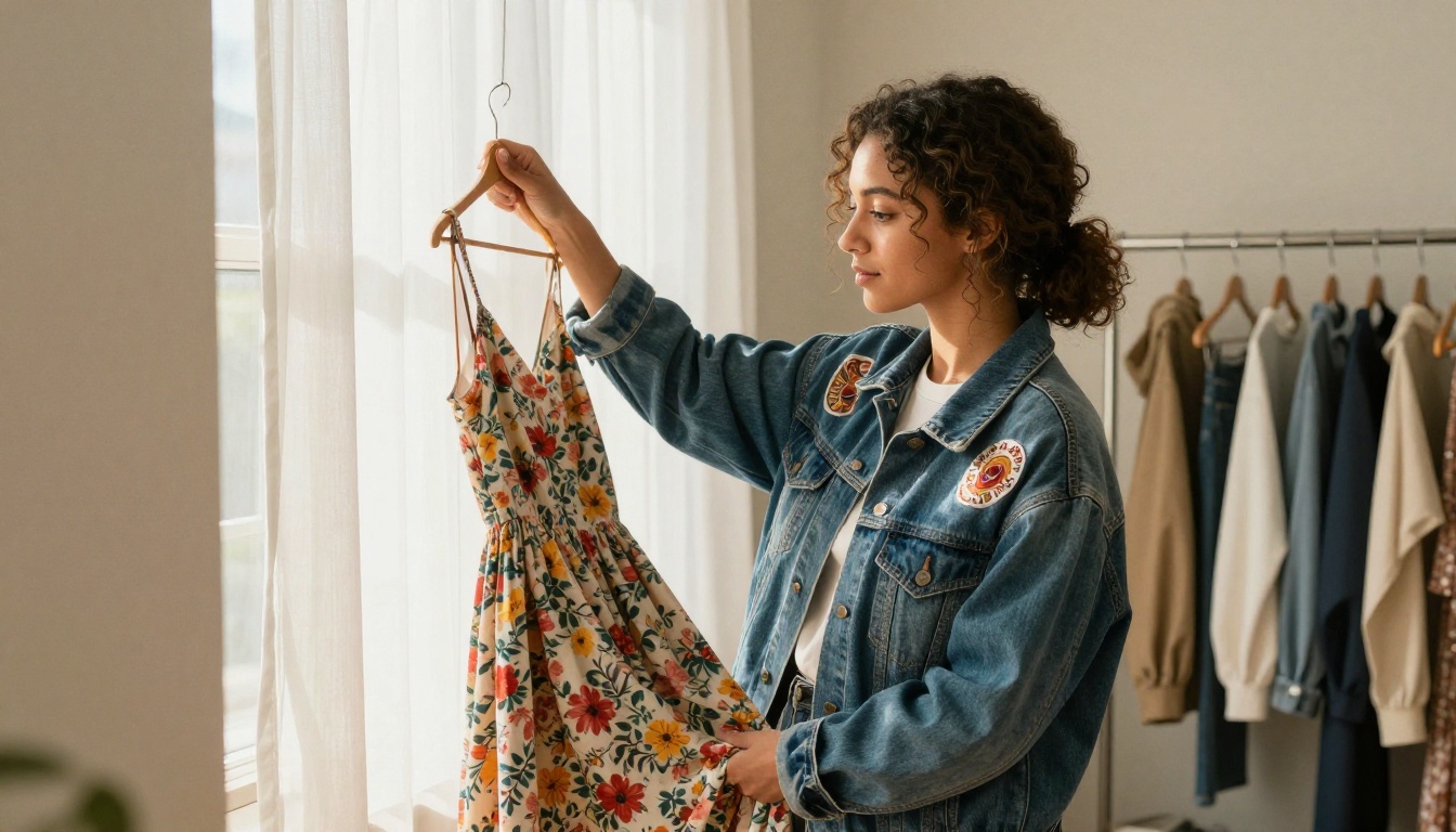 Woman photographing vintage clothing for Depop resale