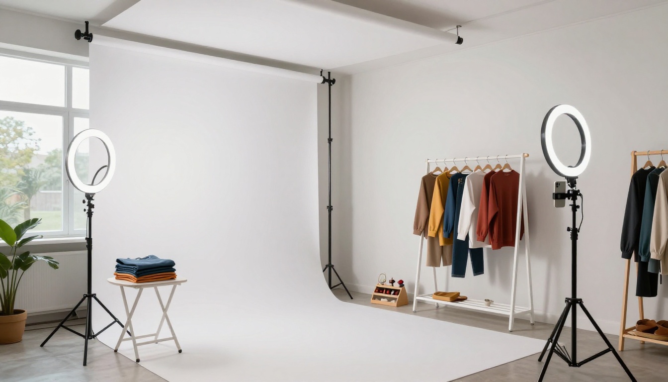 Home photography studio setup for clothing resale