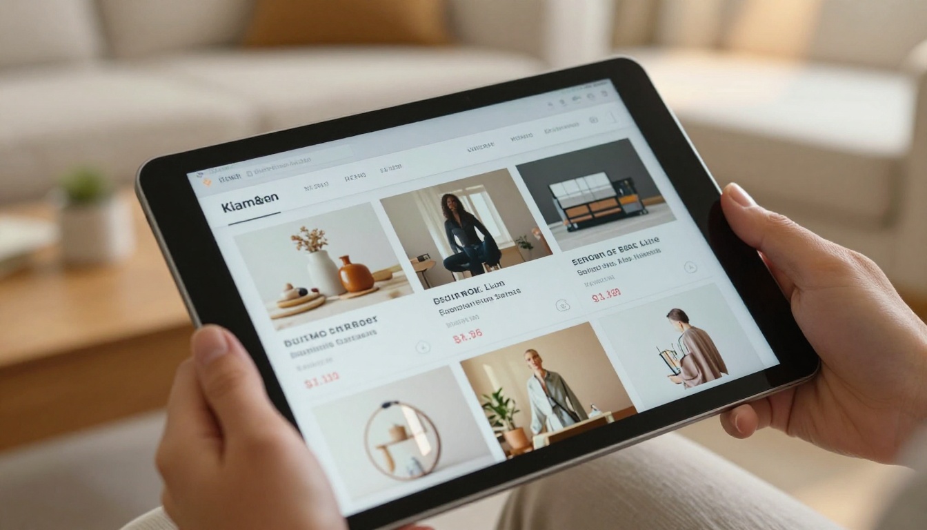 Buyer browsing a beautifully designed digital product catalog on a tablet Buyer browsing a beautifully designed digital product catalog on a tablet