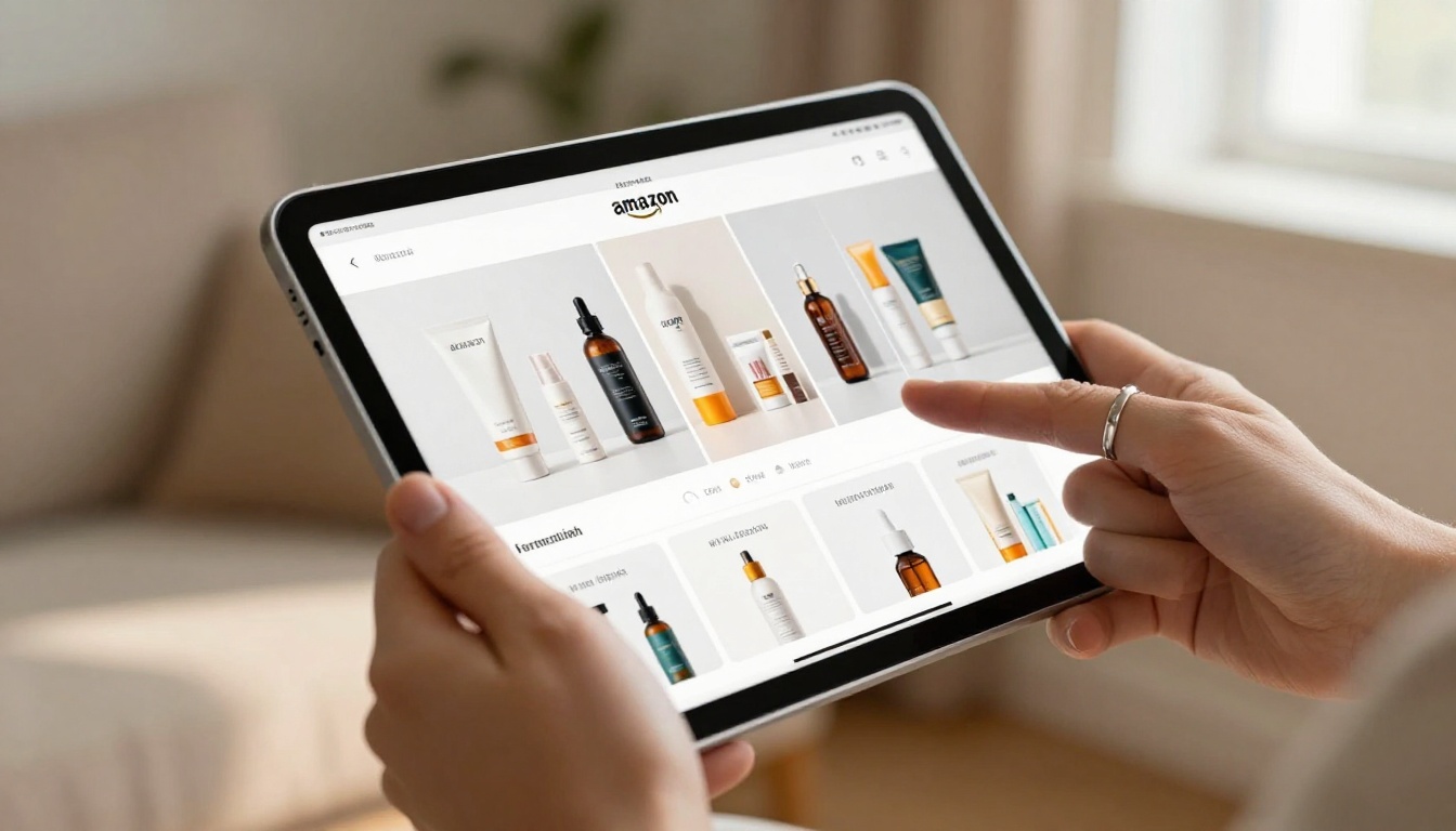 Hands turning pages of a digital product catalog flipbook on a tablet