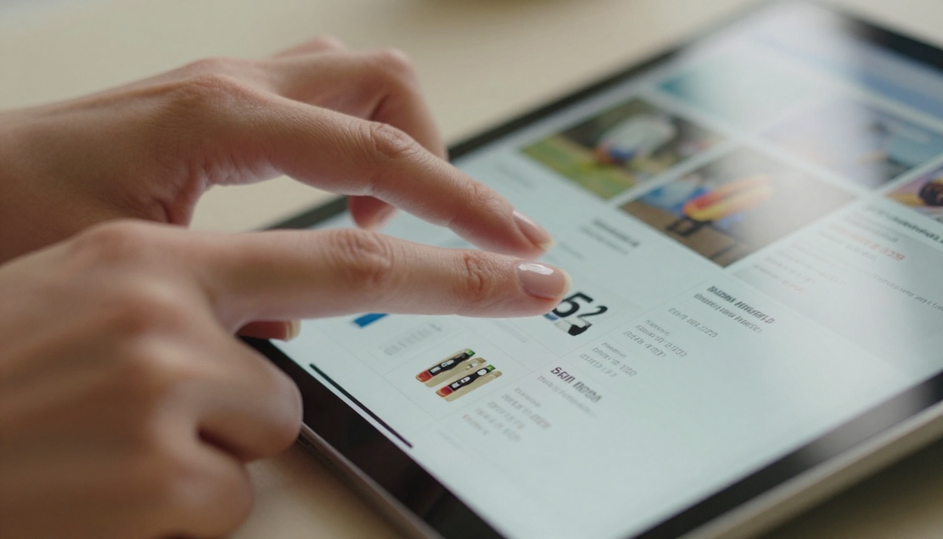 Close-up of hands flipping through digital catalog on iPad Close-up of hands flipping through digital catalog on iPad