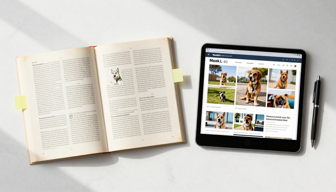 Print catalog versus digital flipbook on desk comparison