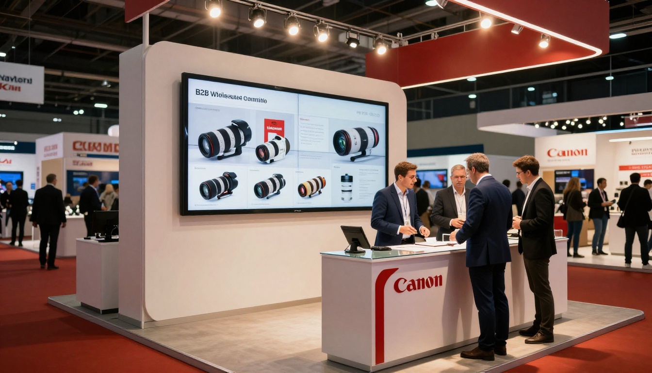 Trade show booth with digital catalog displays